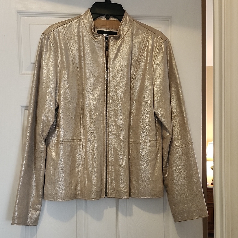 Brandon Thomas Shimmering Gold Leather Jacket